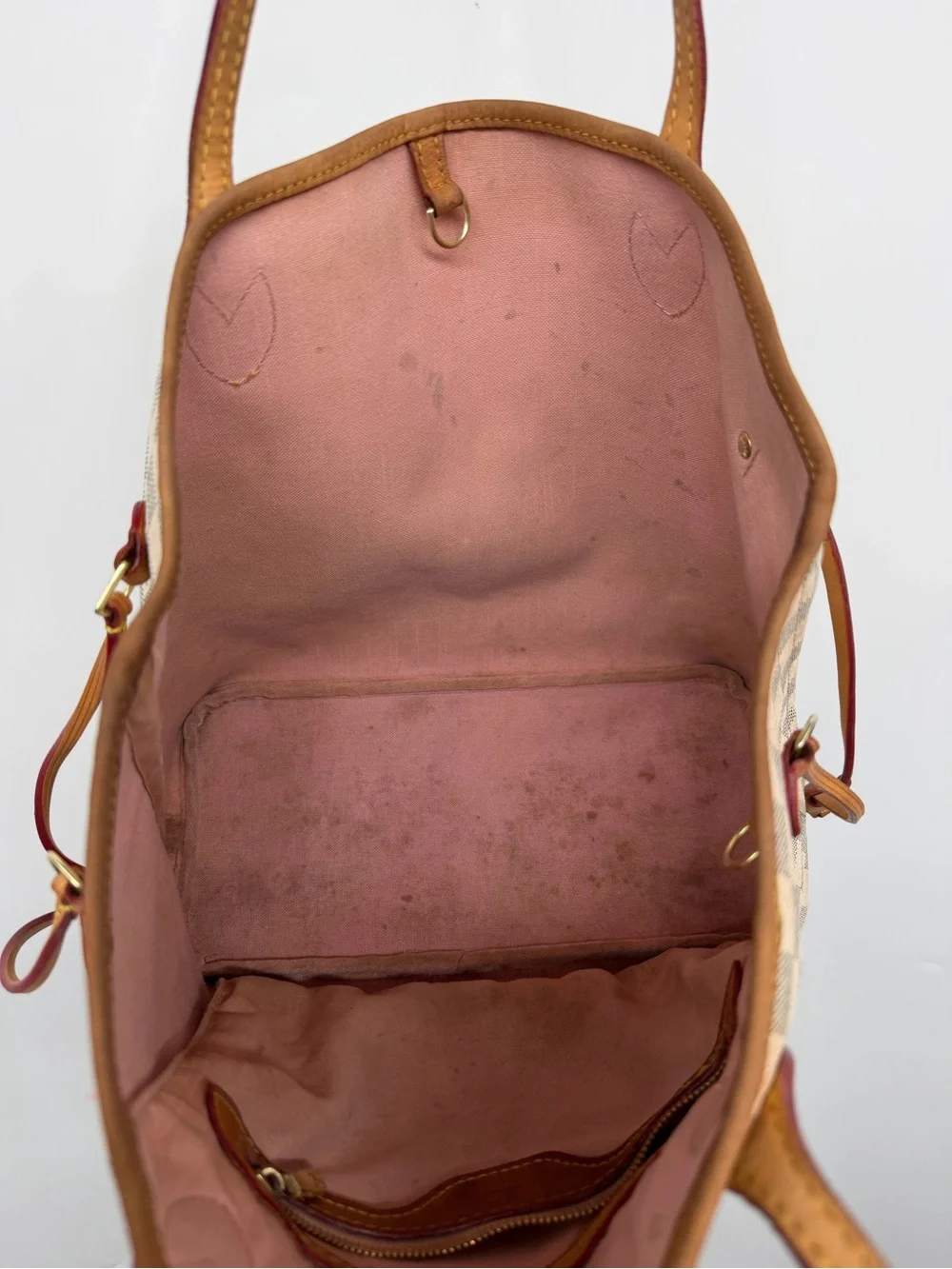 Louis Vuitton Neverfull MM Damier Azur Tote Rose Pink Interior
